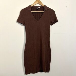 H&M Divided Cable Knit Polo Collar‎ Mini Dress Brown Medium Excellent